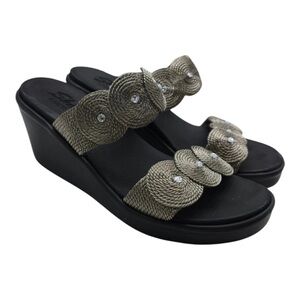 Women’s Skechers Rumblers Silver Wedge Slides Sandals Size 10